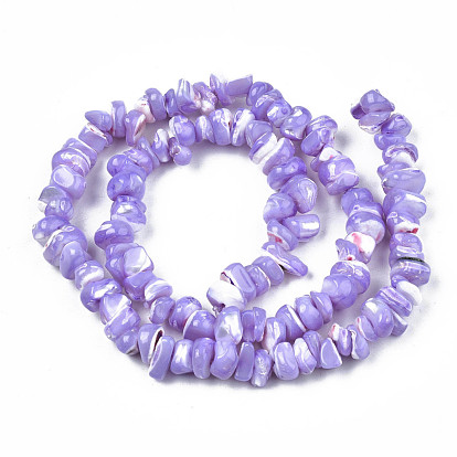 Natural Freshwater Shell Beads Strands, Dyed, Nuggets Chips