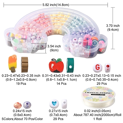 Kit de bricolaje para hacer pulseras de frutas, incluyendo acrílico rondelle y cuentas de letras, cabujones de arcilla polimérica y cuentas de disco, hilo elástico
