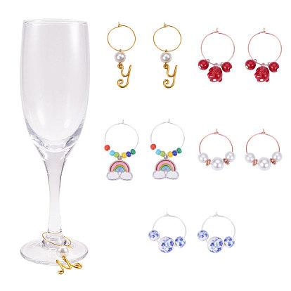 Brass Wine Glass Charm Rings, Hoop Earrings Findings