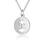 201 Stainless Steel Pendant Necklaces, with Cable Chains, Flat Round with Coconut Palm