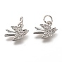 Brass Micro Pave Clear Cubic Zirconia Charms, Long-Lasting Plated, with Jump Ring, Bird