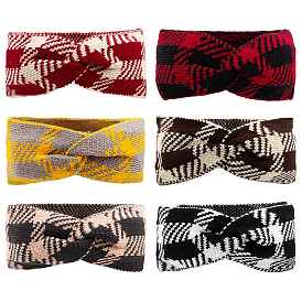Tartan Acrylic Fiber Yarn Warmer Headbands, Soft Stretch Thick Cable Knit Head Wrap for Women