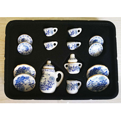 Mini Ceramic Tea Sets, including Teacup, Saucer, Teapot, Cream Pitcher, Sugar Bowl, Miniature Ornaments, Micro Landscape Garden Dollhouse Accessories, Pretending Prop Decorations