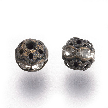 Латунные бусины со стразами , класс А, без никеля , античная бронза, круглые, 6 мм диаметром, отверстие : 1 мм
