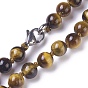 Natural Tiger Eye Beaded Necklaces, with Stainless Steel Clasps