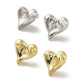 Heart Rack Plating Brass Stud Earrings, Cadmium Free & Lead Free