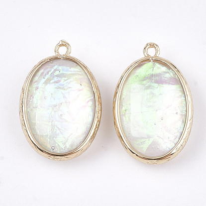 Resin Pendants, with Brass Findings, Oval, Golden