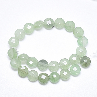Natural Green Aventurine Beads Strands, Faceted, Flat Round