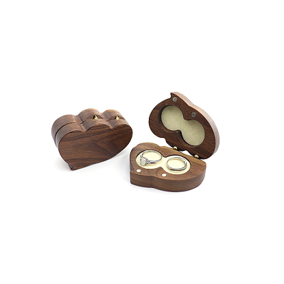 Wooden Couple Rings Boxes, Velvet Inside, with Magnetic Clasps, for Wedding, Jewelry Storage Case