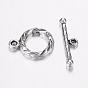 Tibetan Style Alloy Toggle Clasps, Ring, Ring: 15x11x2mm, Hole: 1mm, Bar: 19x5x2.5mm, Hole: 1mm