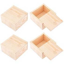 Boîte en bois de pin non fini de forme carrée, pour les arts, artisanat et décoration intérieure