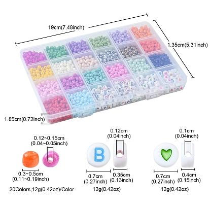 DIY Beads Jewelry Making Finding Kit, Including 264Pcs 22 Style Round Baking Paint Glass Seed & Acrylic Letter Beads