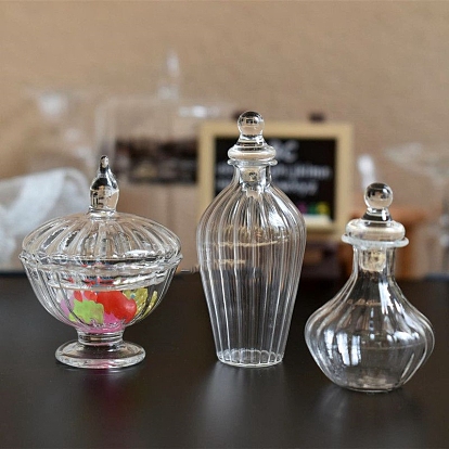 Botella de vidrio en miniatura, con tapa, para accesorios de casa de muñecas que simulan decoraciones de utilería