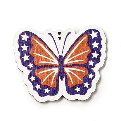 Большие подвески из осины с принтом на тему американского флага, очарование бабочки