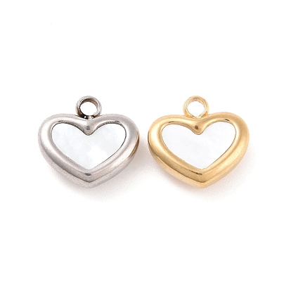 304 Stainless Steel Pendants, with Shell, Heart