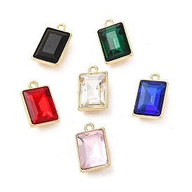 Rack Plating Alloy Glass Pendants, Faceted Rectangle Charms