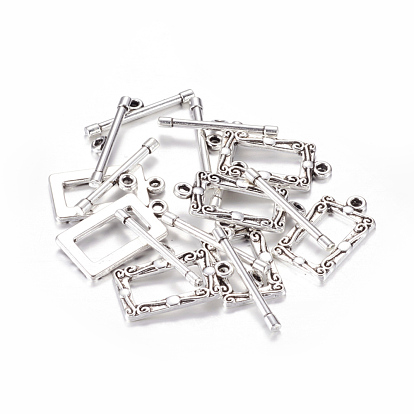 Tibetan Style Alloy Toggle Clasps, Lead Free and Cadmium Free, Rectangle: 20x11.5mm, Bar: 22x5mm, Hole: 2.5mm