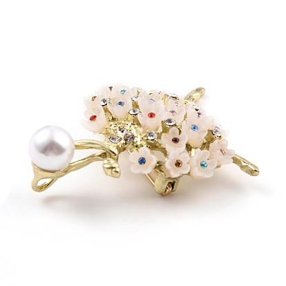 Broche de aleación de bailarina con perla de resina, exquisito pin de solapa de diamantes de imitación para niña mujer, dorado