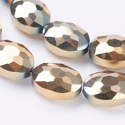 Perles en verre electroplate, plein plaqué, ovale à facettes