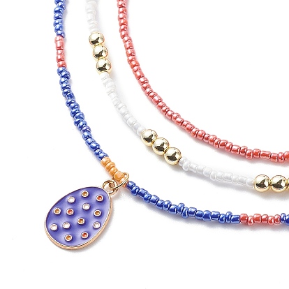 3 pcs 3 ensemble de colliers de perles d'imitation de perles de verre de style, colliers de charme d'oeuf de pâques en alliage d'émail pour les femmes