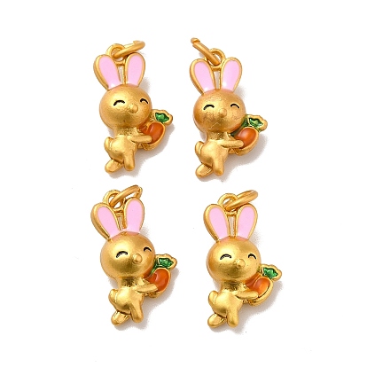Rack Plating Alloy Enamel Pendants, Cadmium Free & Lead Free, with Jump Ring, Matte Gold Color, Rabbit with Carrot