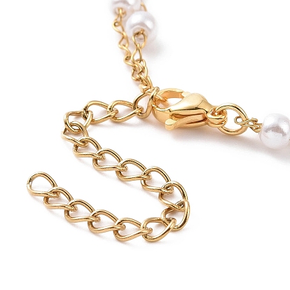 Bracelets multirangs perles rondes en plastique imitation perles, avec placage sous vide 304 gourmettes en acier inoxydable, blanc