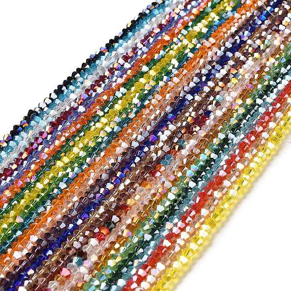 Transparentes perles de verre de galvanoplastie brins, de couleur plaquée ab , facette, Toupie