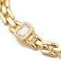 Glass Rectangle Link Chain Bracelet with Panther Chains, Real 18K Gold Plated Brass Jewelry for Women, Cadmium Free & Lead Free