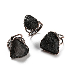 Irregular Triangle Natural Tektite Open Cuff Rings, Red Copper Tin Finger Ring, Cadmium Free & Lead Free