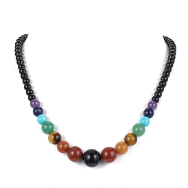 Natural Mixed Gemstone Graduated Beaded Necklace, Chakra Theme Necklace for Women