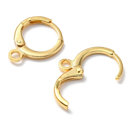 Brass Huggie Hoop Earring Findings, with Horizontal Loops, Long-Lasting Plated, Lead Free & Nickel Free