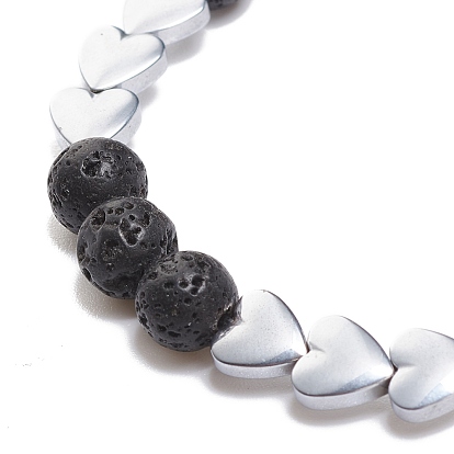 Conjunto de pulseras elásticas con cuentas de hematita sintética y roca de lava natural estilo 4 piezas 4, joyas de piedras preciosas de aceite esencial para mujeres