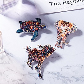 Acrylic Flower Print Animal Brooches, for Backpack Clothes