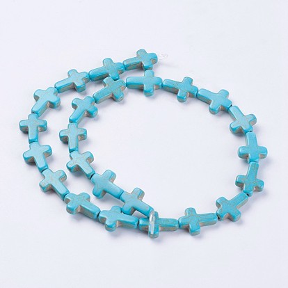 Perles synthétiques turquoise brins, croix, teint