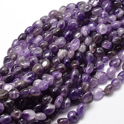 Natural Amethyst Nuggets Beads Strands, Tumbled Stone, 5~10x6~7x3~7mm, hole: 1mm, about 14.9 inch ~15.7 inch