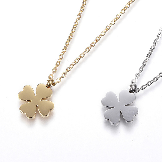 304 Stainless Steel Pendant Necklaces, Four Leaf Clover