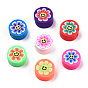 Handmade Polymer Clay Beads, Flat Round with Flower & Smiling Face