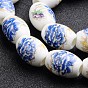 Flower Printed Handmade Porcelain European Beads, Large Hole Barrel Beads, 20x15mm, Hole: 5mm