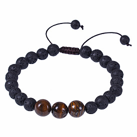 8MM Energy Volcanic Tiger Eye Beaded Bracelet Handmade Buddhist Prayer Jewelry