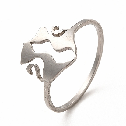 304 Stainless Steel Double Cat Finger Ring for Women