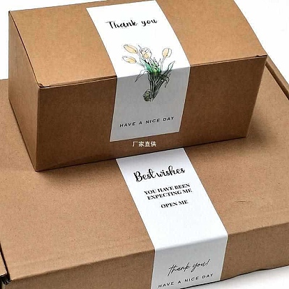 Спасибо тема ПВХ самоклеющиеся наклейки, водостойкие цветочные наклейки для запечатывания подарков, прямоугольные