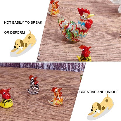 5Pcs Glass Chick Figurine, Handmade Blown Rooster Glass Art Statue, Mini Glass Animal Decor for Collectibles Home Table Decoration