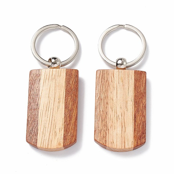 Wooden Keychain, with Stainless Steel Key Rings, Rectangle