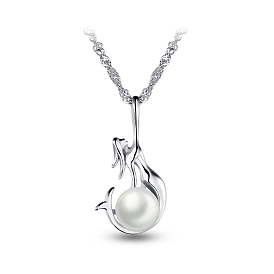 Shegrace chic 925 collier pendentif sirène en argent sterling avec perles d'eau douce, 17.7 pouce