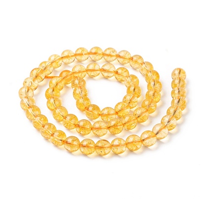 Natural Citrine Beads Strands, Round, Dyed & Heated