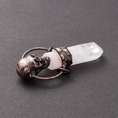 Natural Quartz Crystal Big Pendants, Rock Crystal, with Red Copper Tone Tin Findings, Lead & Nickel & Cadmium Free, Bullet