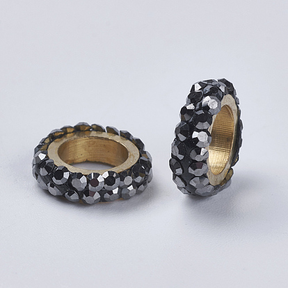 Abalorios de rhinestone de arcilla polímero, con fornituras de latón, anillo, dorado