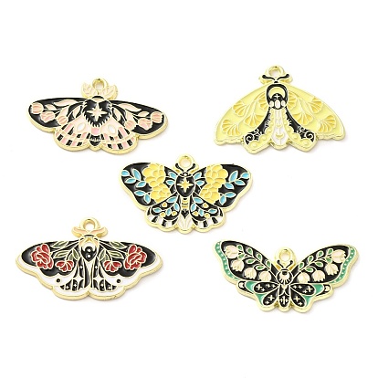 Alloy Enamel Pendants, Golden, Butterfly with Flower Charm