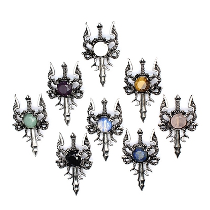 Collier pendentif épée de dragon de pierres précieuses, bijoux en alliage gothique pour hommes femmes, argent antique et platine