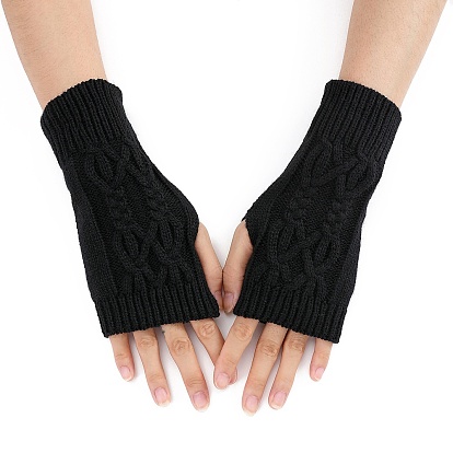 Guantes sin dedos para tejer con hilo de fibra acrílica, guantes cálidos de invierno con orificio para el pulgar